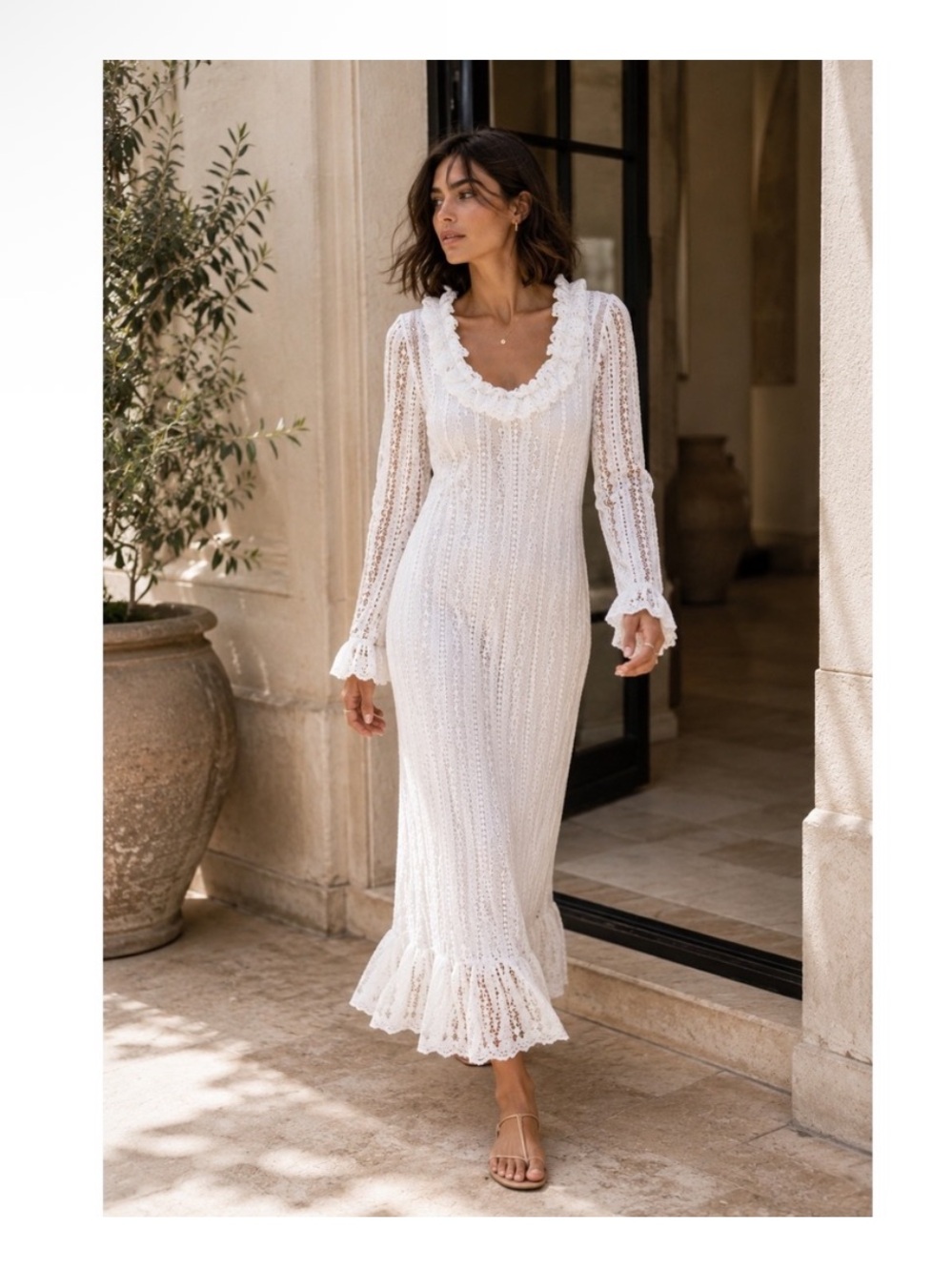 IVY CITY CO SHILOH Lace Long Sleeve Dress White Small NWT